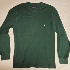 Polo Ralph Lauren Men Green Waffle Knit Long Sleeve Crew Neck T Shirt Size L